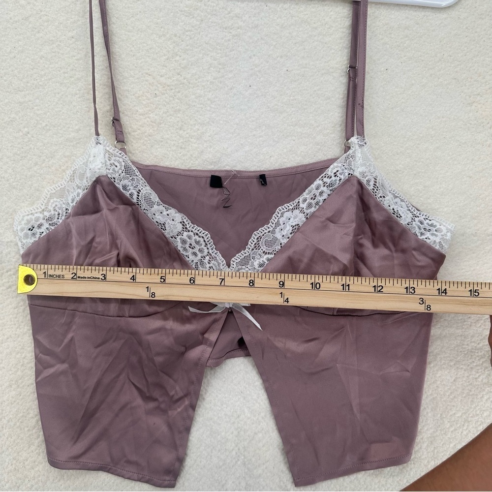 Mauve Satin Lace Camisole Coquette Top - Picture 4 of 5